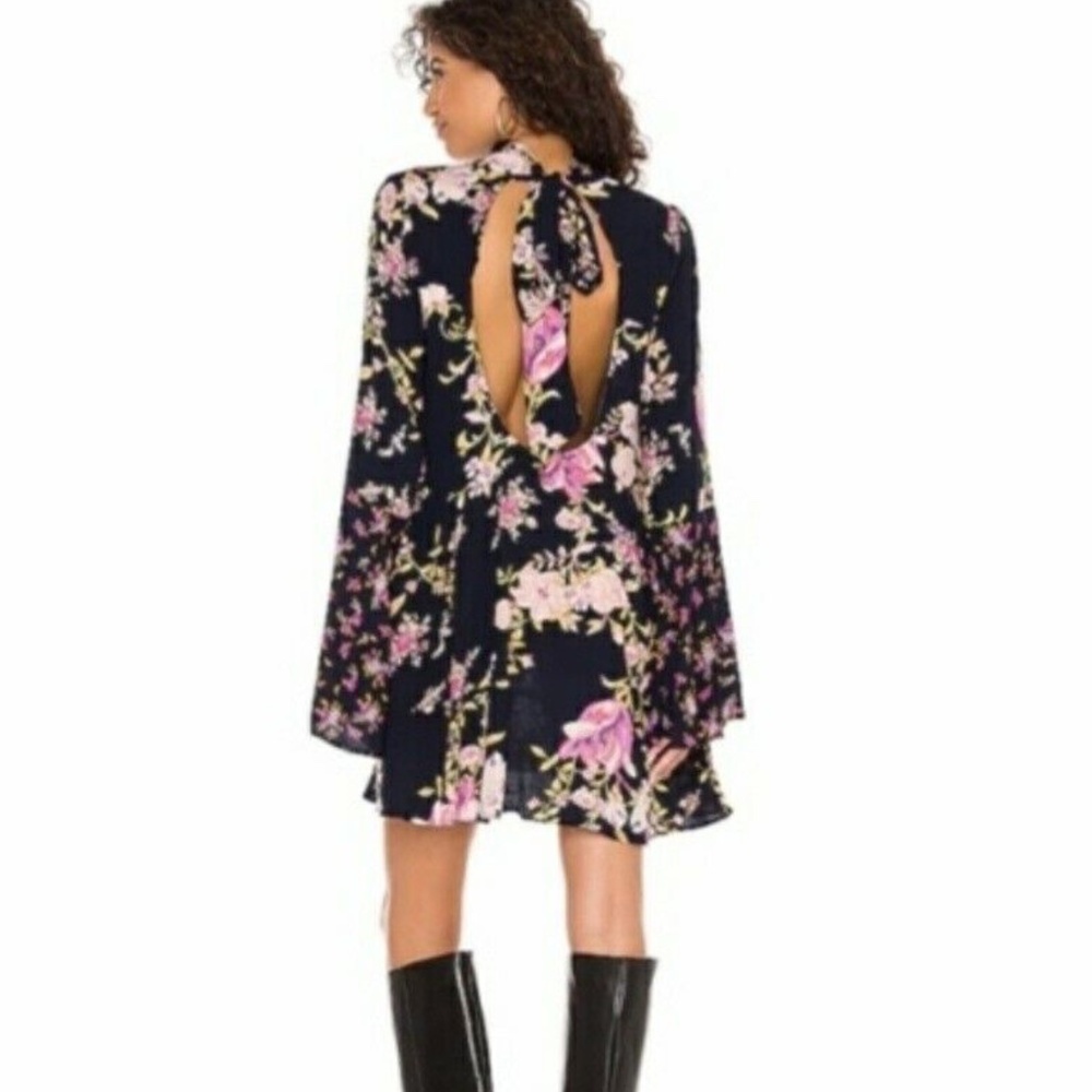 Free People Tate High Neck Tunic/Mini Dress in Navy Floral Combo sz small
